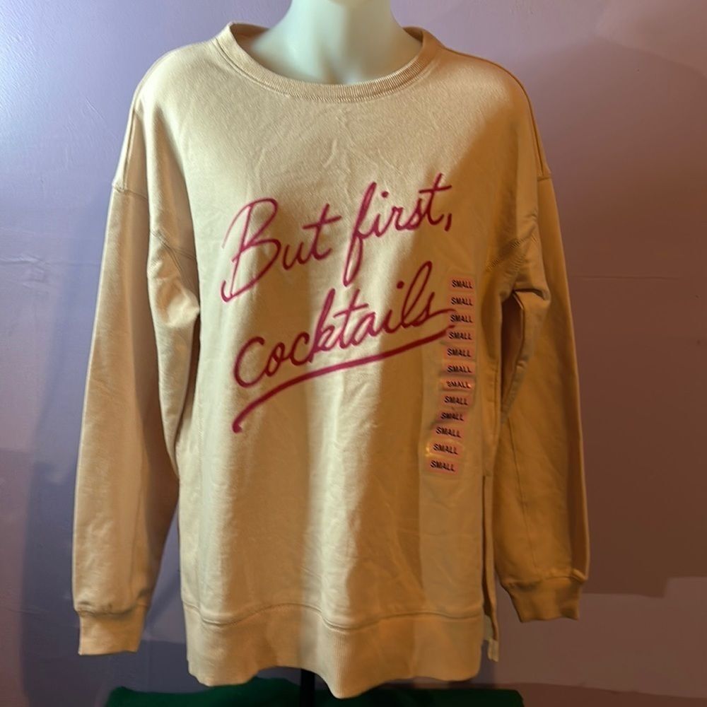 WildFox “But First Cocktails” Women’s Pullover Sweatshirt Size S Pink